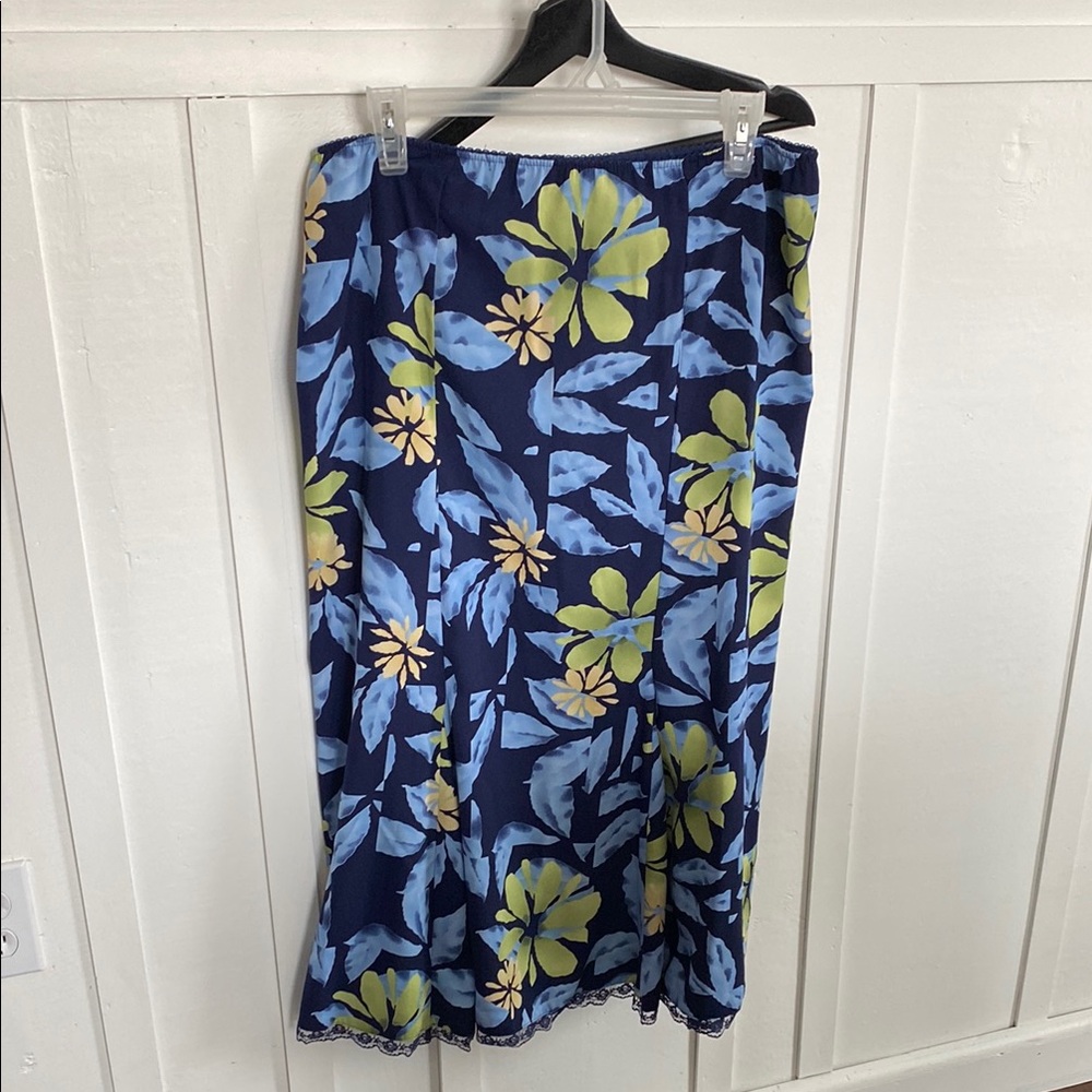 Sag Harbor Petite Floral Green & Blue Lace Trim Skirt Women’s Sz Large
